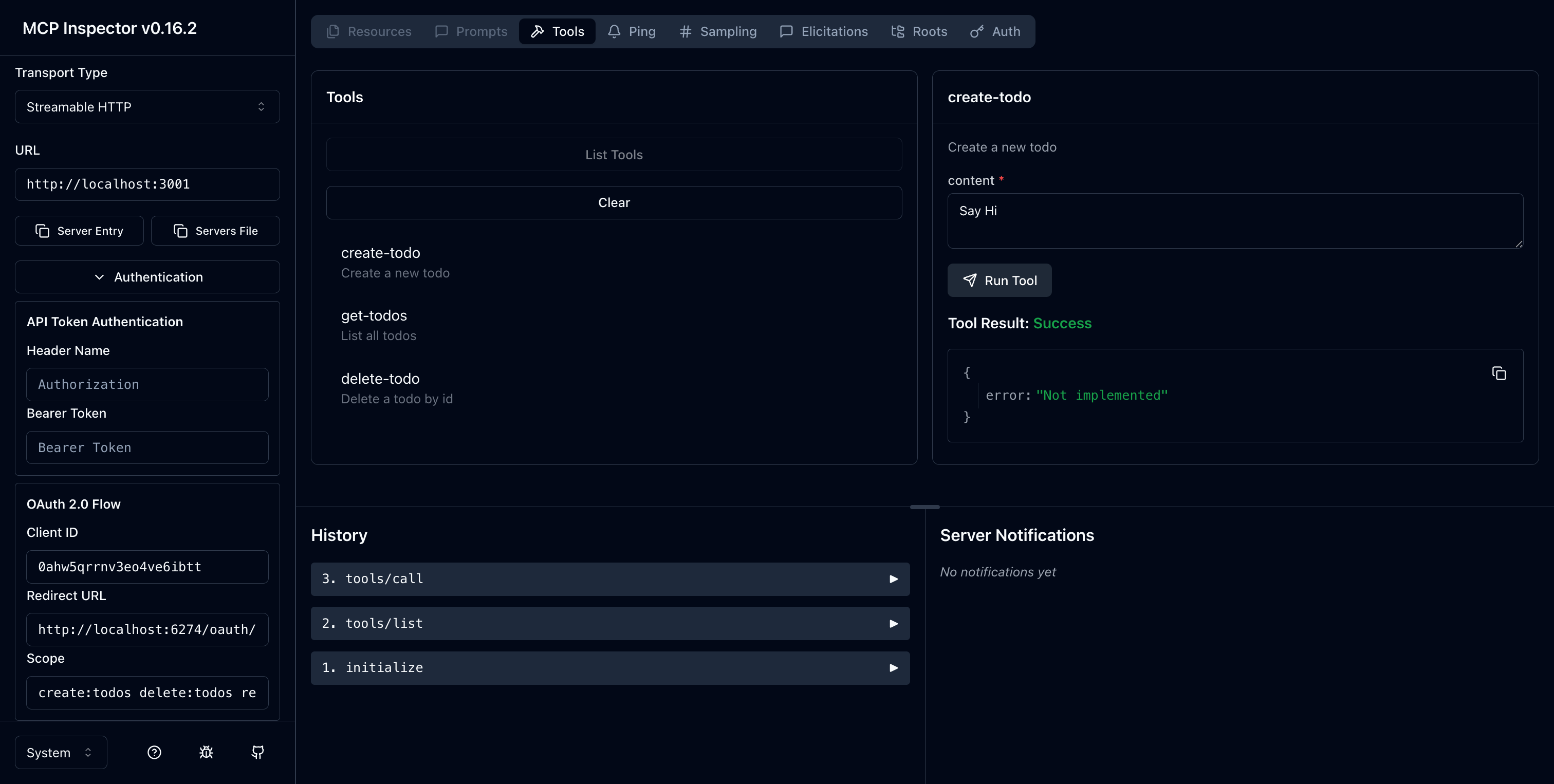 MCP inspector 首次執行畫面